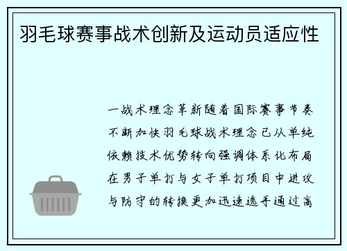 羽毛球赛事战术创新及运动员适应性