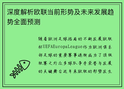 深度解析欧联当前形势及未来发展趋势全面预测 深度解析欧联当前形势及未来发展趋势全面预测